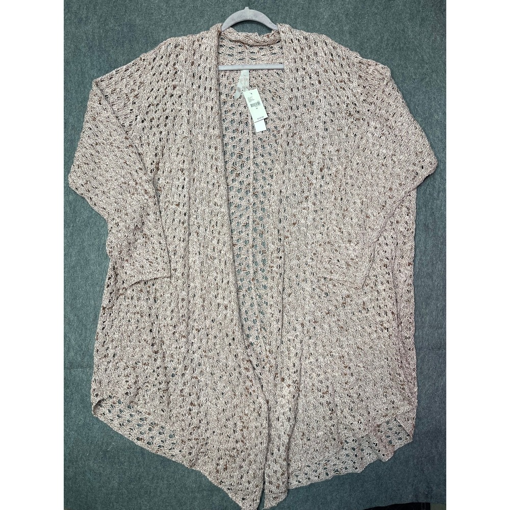 Melissa McCarthy Seven7 Open Knit Draped Cardigan Sweater Pink Tan Flecked 4X